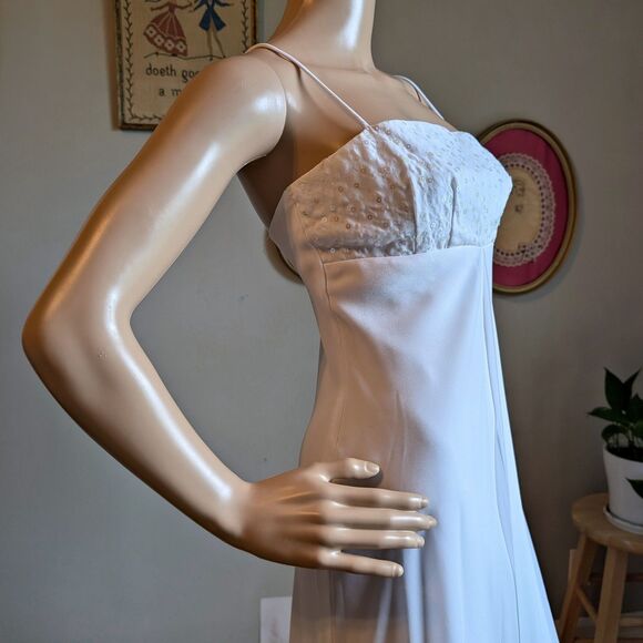 Vintage 90s White Gown Prom Dress Maxi Bridal Wedding Sequin Regency Empire JR 3 - Picture 7 of 11